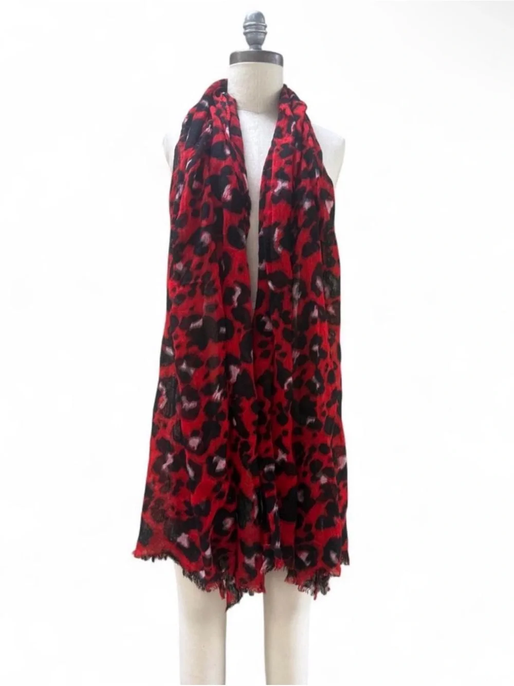 Red Leopard Print Women's Shawl Scarf - Bold Animal Pattern 100% wool XLONG